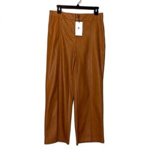 7 For All Mankind Faux Leather Wide Leg Cropped Pants Saddle Brown Sz S